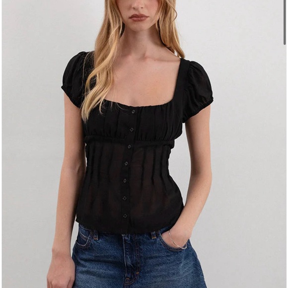Motel Rocks Rolina Blouse In Chiffon Black - Picture 1 of 8